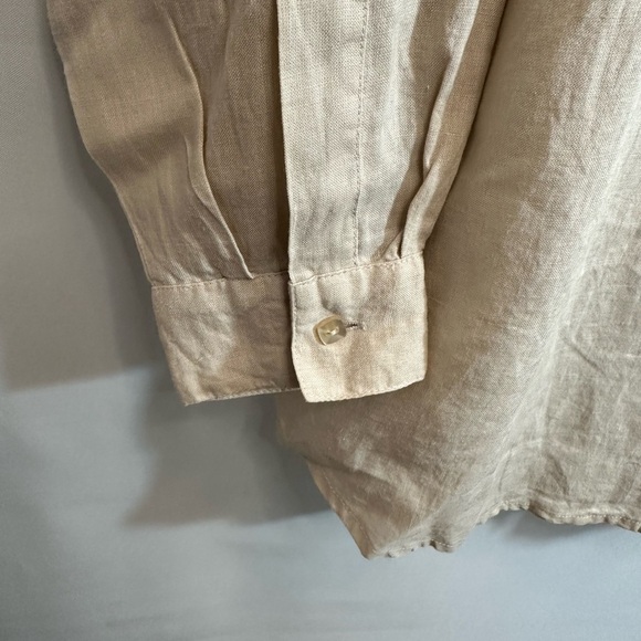 Jordan Womens Size L Vintage 100% Linen Shirt Button Up Long Sleeves Pocket Tan - Picture 9 of 10
